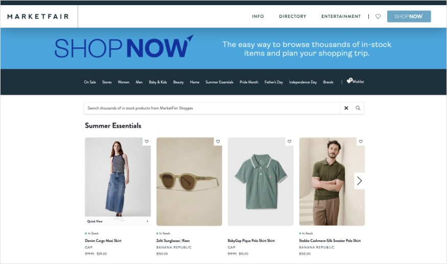 MarketFair Shop Now landing page.