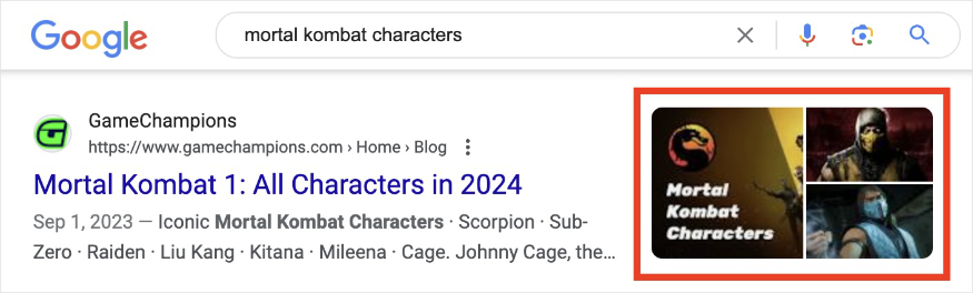 Google search result with images of mortal kombat characters.