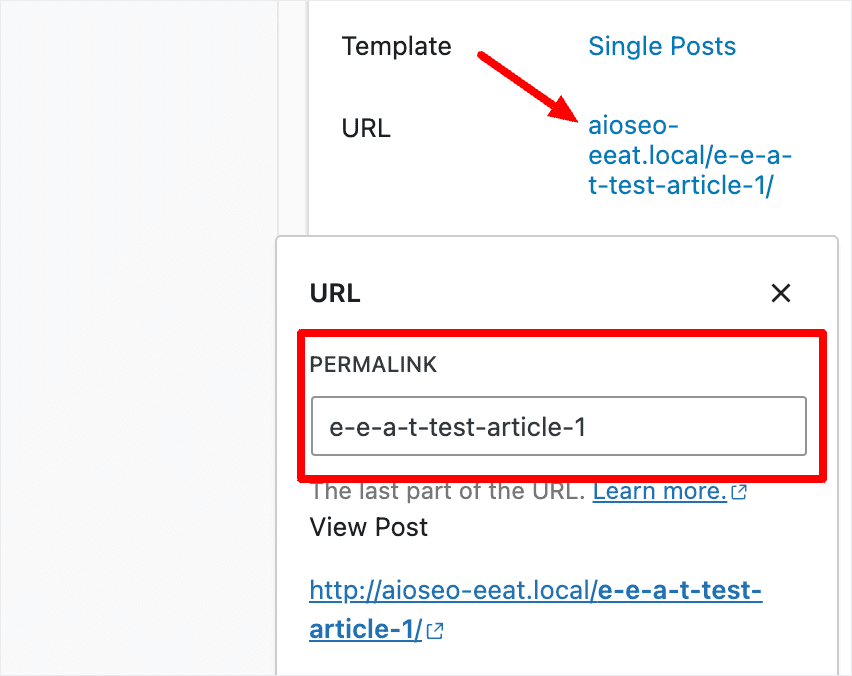 Example of customizable URL in WordPress.