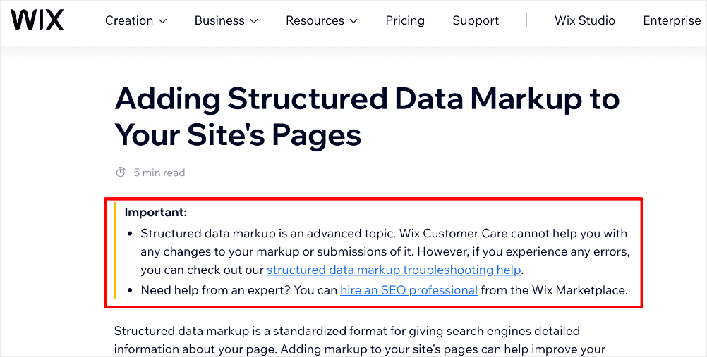 Implementing structured data in Wix.