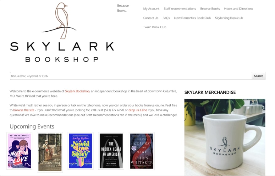 Skylark ecommerce homepage.