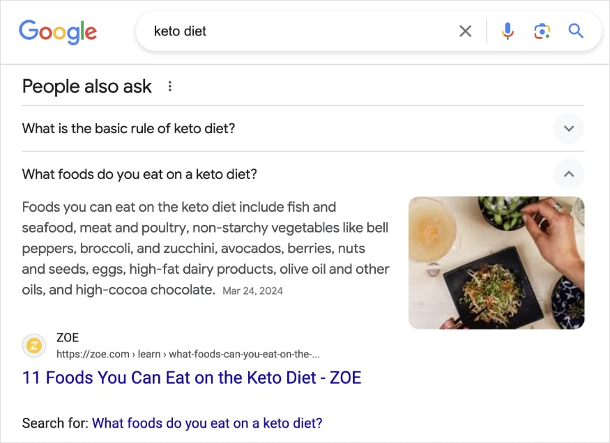 People also ask box for the query keto diet.