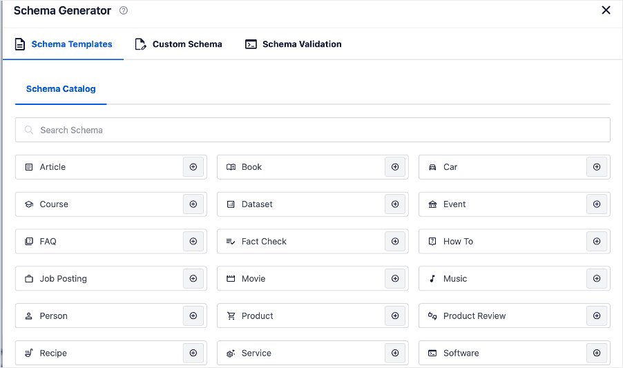 AIOSEO's schema catalog