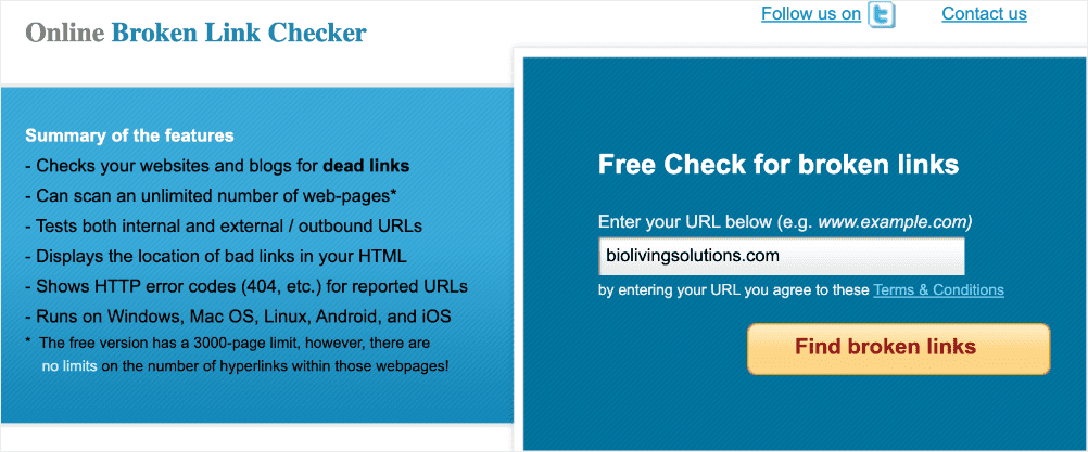 Online Broken Link Checker home page