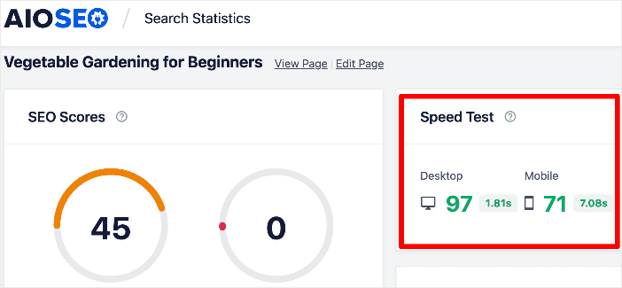 Speed test in Search Statistics