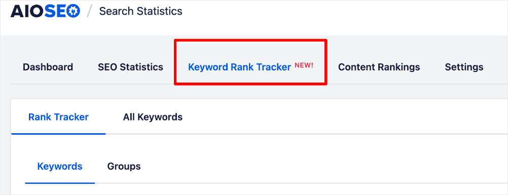 Keyword rank Tracker tab.