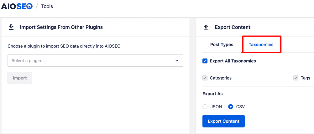 Exporting taxonomies