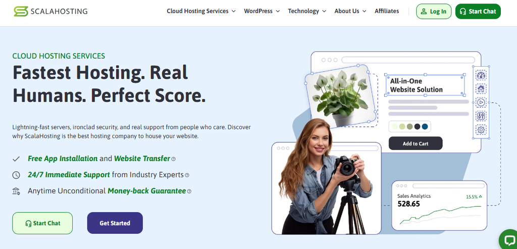 Um instantâneo da página inicial do ScalaHosting