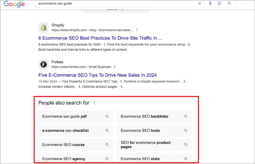 Example of Google's People Also Search For section. Example of Google's People Also Search For section.