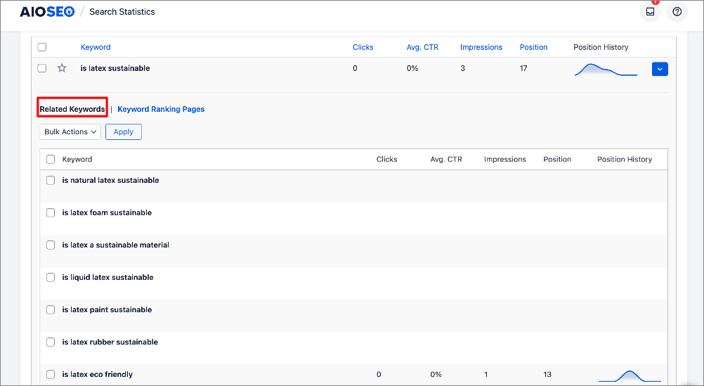 Related keywords in the Keyword rank Tracker Related keywords in Keyword Rank Tracker