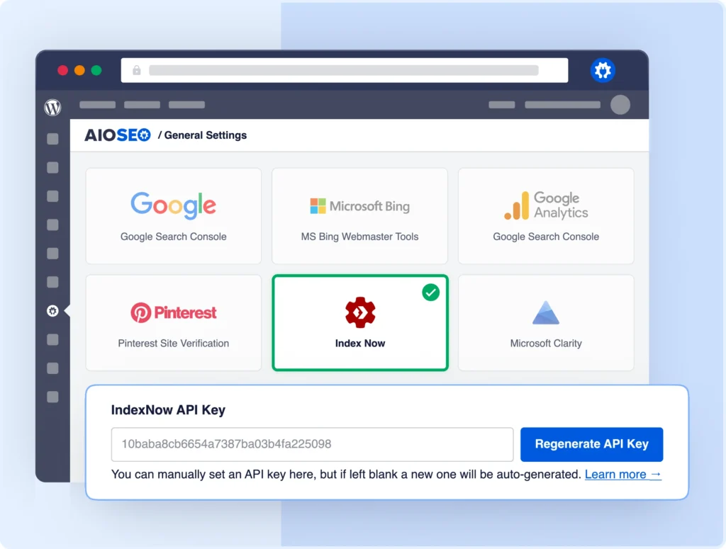 AIOSEO connects to Microsoft's IndexNow API.