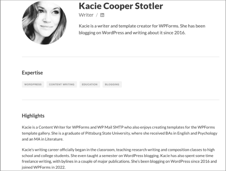 Example of full author bio Example of full author bio