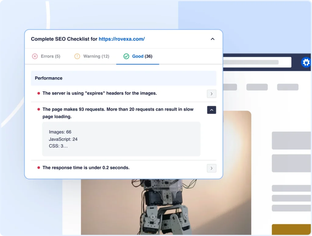 Get AI-powered recommendations for fixing site issues.