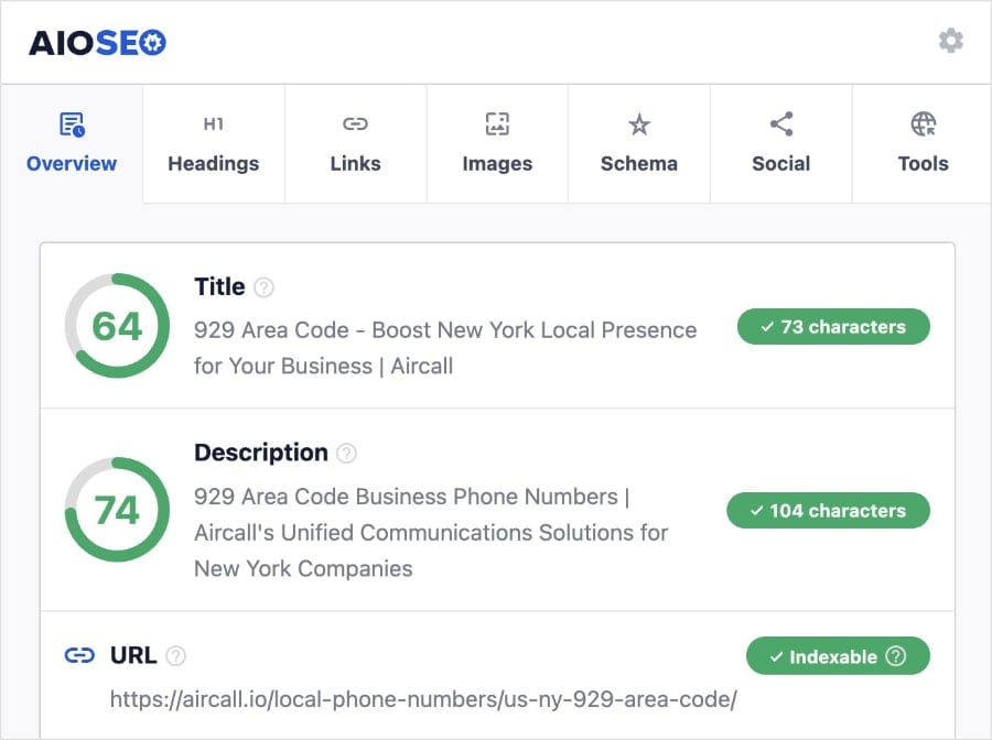 Aircall metadata and URL slug.
