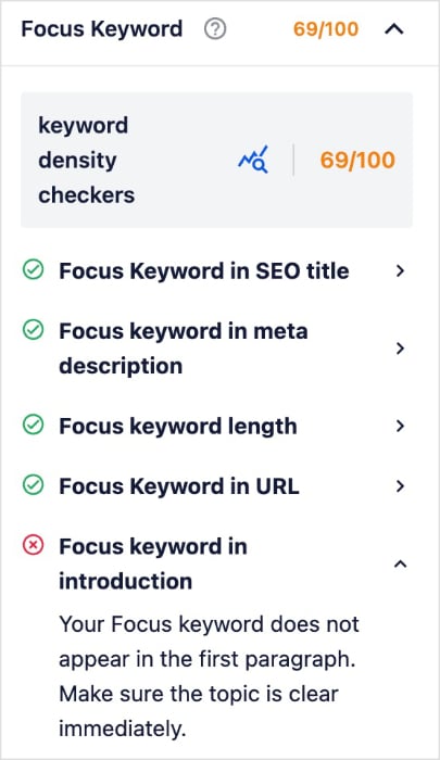 TruSEO focus keyphrase checklist.