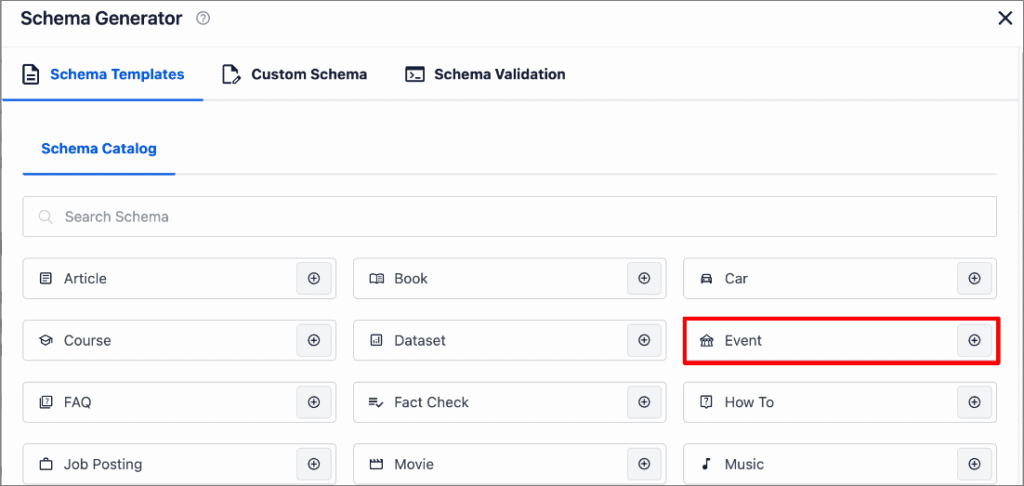 Event schema option in AIOSEO's next-gen Schema Generator Event schema option in AIOSEO's next-gen Schema Generator