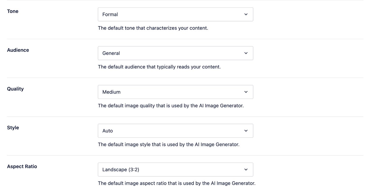 Default AI Content Settings for All in One SEO