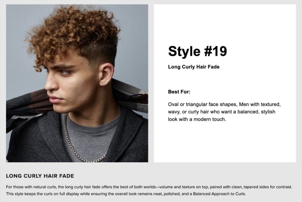 Screenshot of The Shave Club blog post for a long curly hair fade.