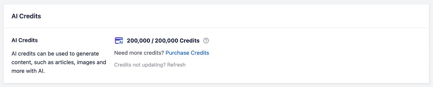 AI Credits section in All in One SEO showing the number of AI credits purchased