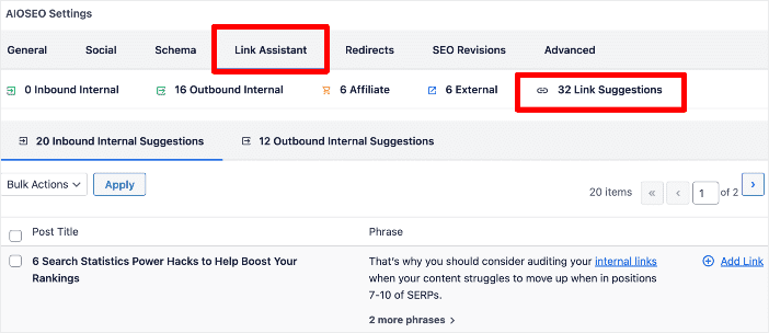 Link suggestions in Link Assistant. Link suggestions in Link Assistant.