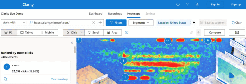 Microsoft Clarity Heatmaps Microsoft Clarity Heatmaps