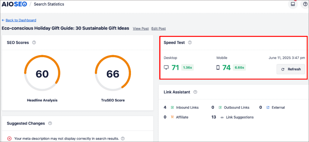 Page Speed test in Search Statistics. Page Speed test in Search Statistics.