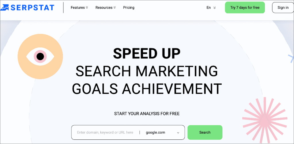 Serpstat homepage Serpstat homepage
