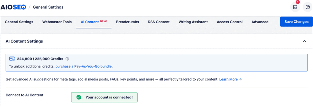 AI Content tab AI Content tab