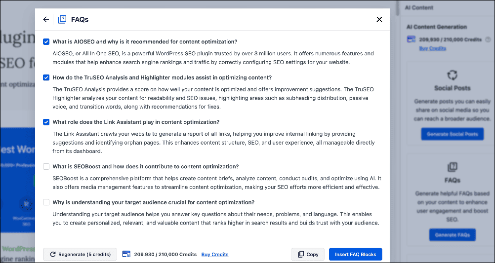 Adding FAQs using AI Content