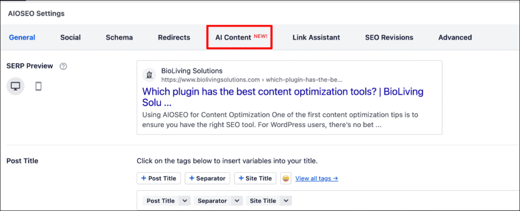AI Content in WordPress editor AI Content in WordPress editor
