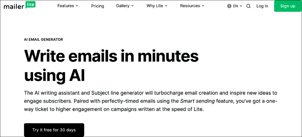 MailerLite homepage MailerLite homepage