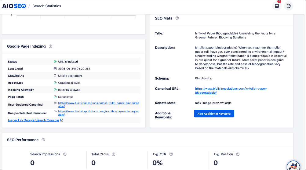 Content Rankings also gives you an overview of the page’s metadata, redirects, indexing status, and SEO performance. Content Rankings also gives you an overview of the page’s metadata, redirects, indexing status, and SEO performance.