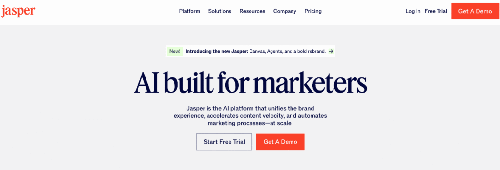 jasper AI homepage