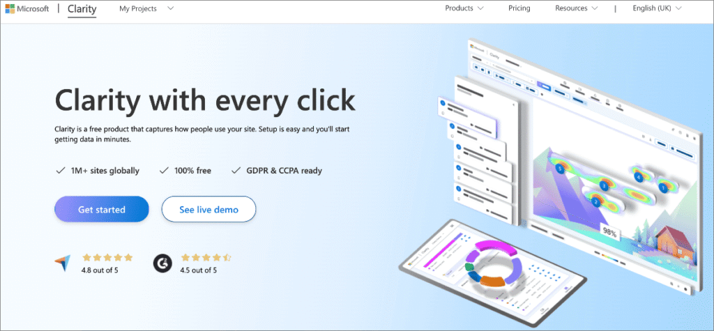 Microsoft Clarity homepage Microsoft Clarity homepage