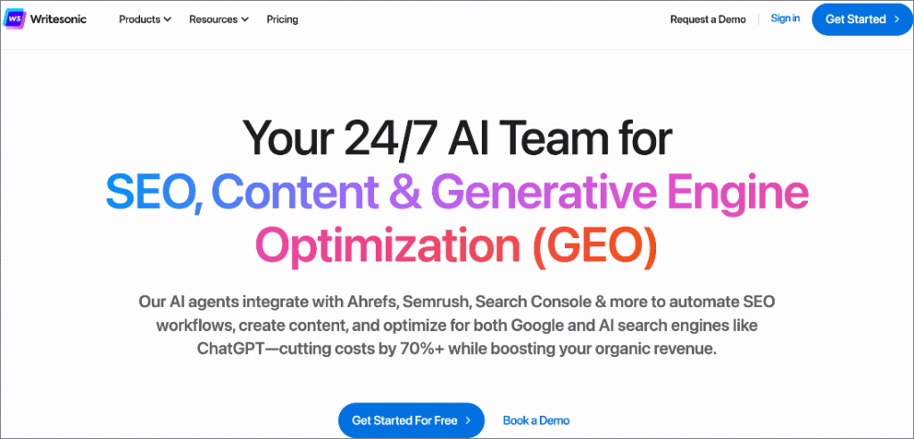 Writesonic homepage Writesonic homepage