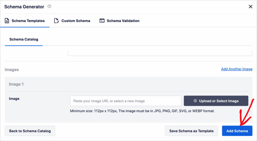 Add Schema button Adding schema markup using AIOSEO