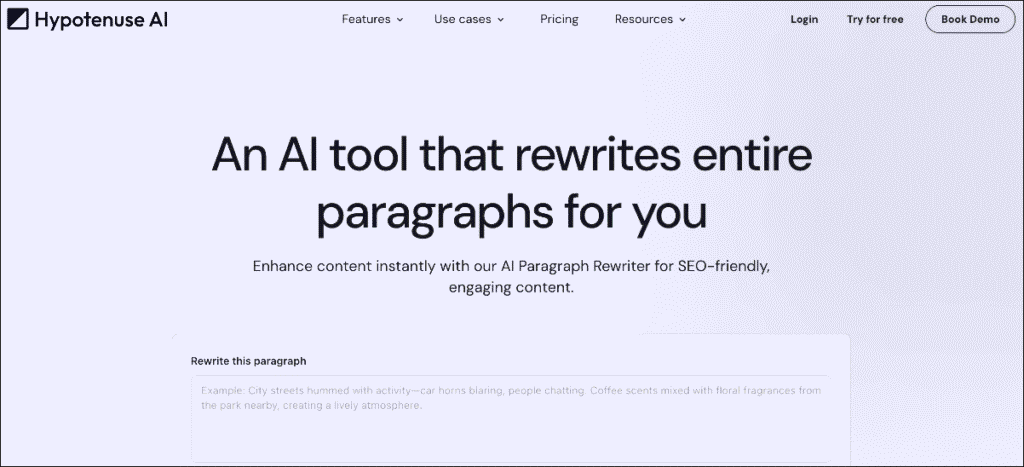 Hypotenuse AI homepage Hypotenuse AI homepage