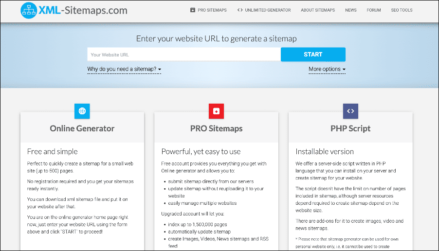 XML Sitemaps.com homepage