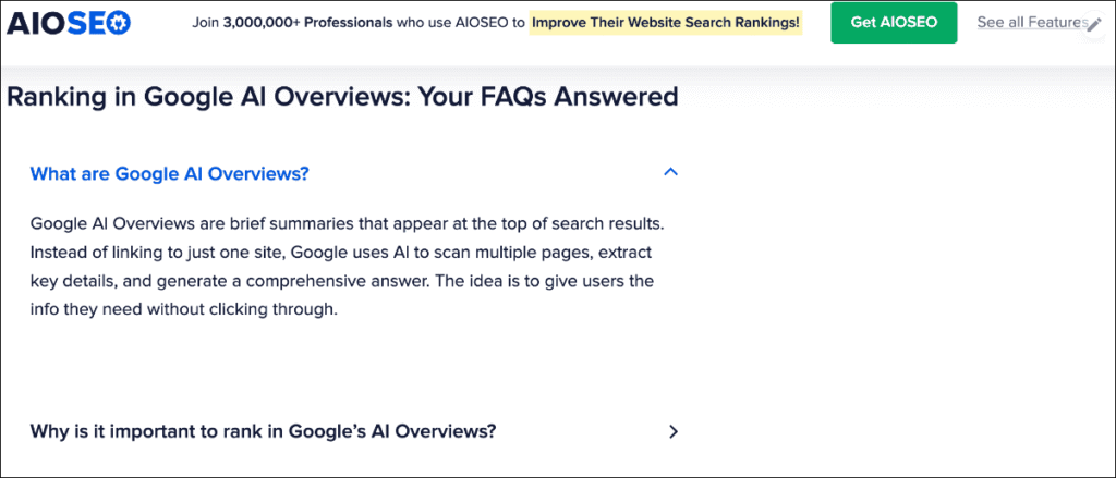 Example of FAQs in content.
