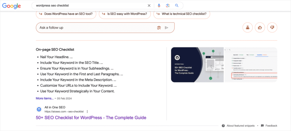 Featured snippets example
