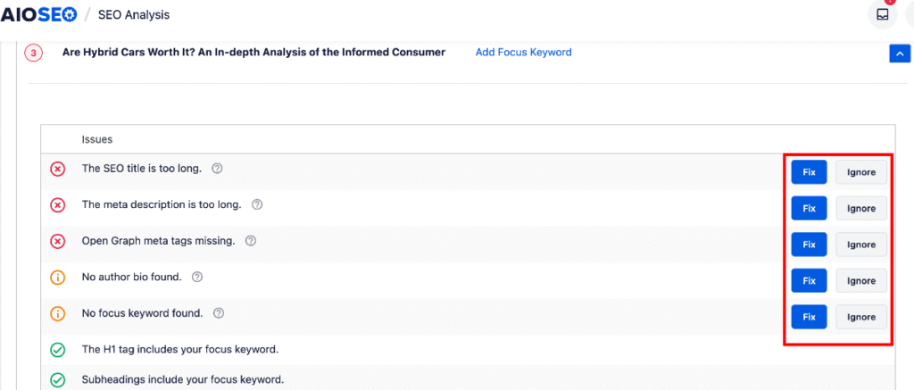 1-click fixes in the SEO Analysis module 1-click fixes in the SEO Analysis module
