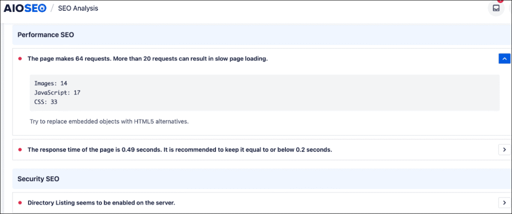 Performance section in the SEO Audit Checklist.