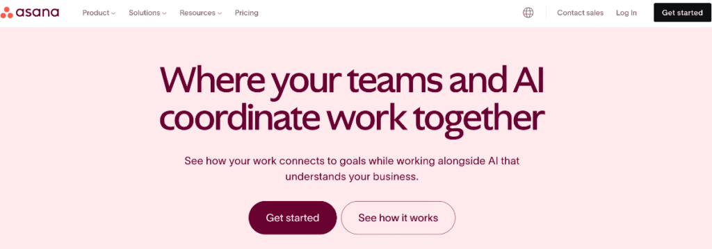 Asana homepage Asana homepage
