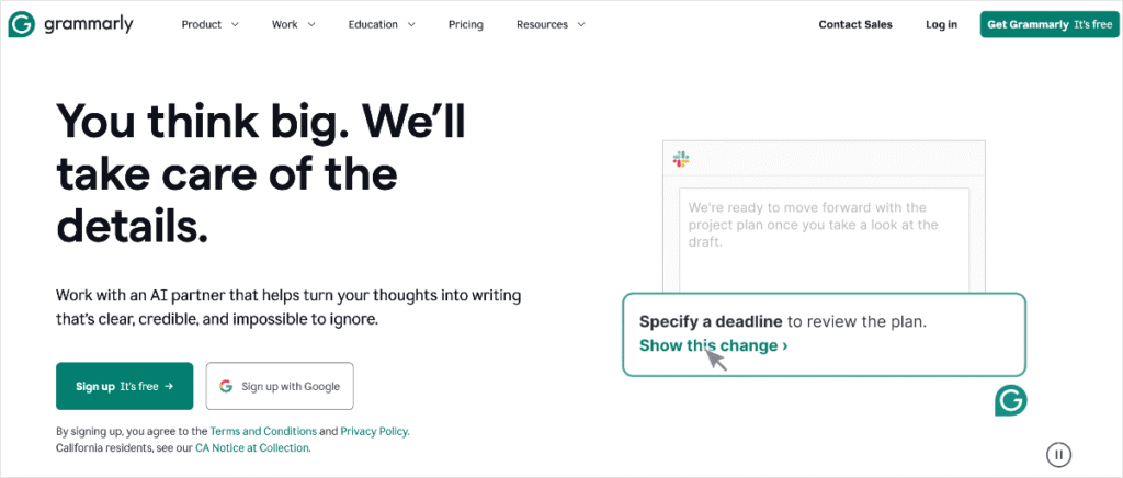 Grammarly homepage