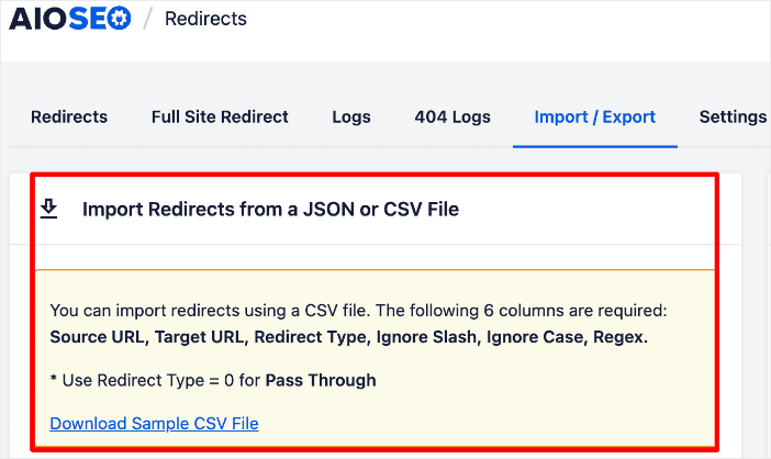 Import redirects from JSON or CSV files.