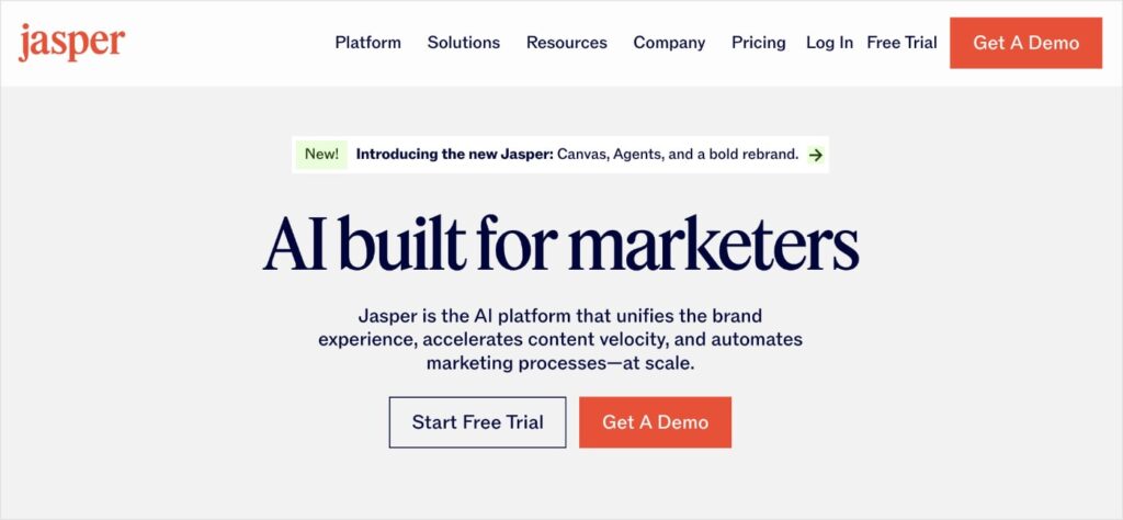 Jasper AI homepage.