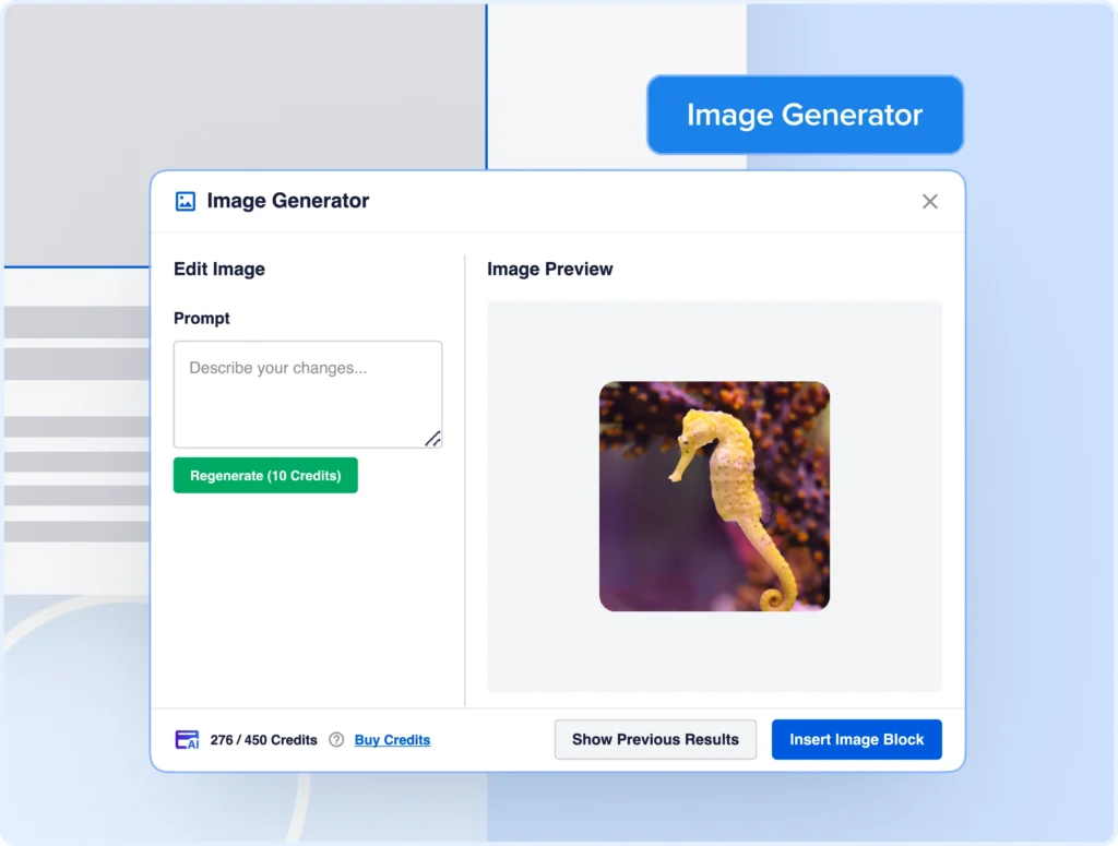 Generite beautiful, high-quality images with AI in WordPress.