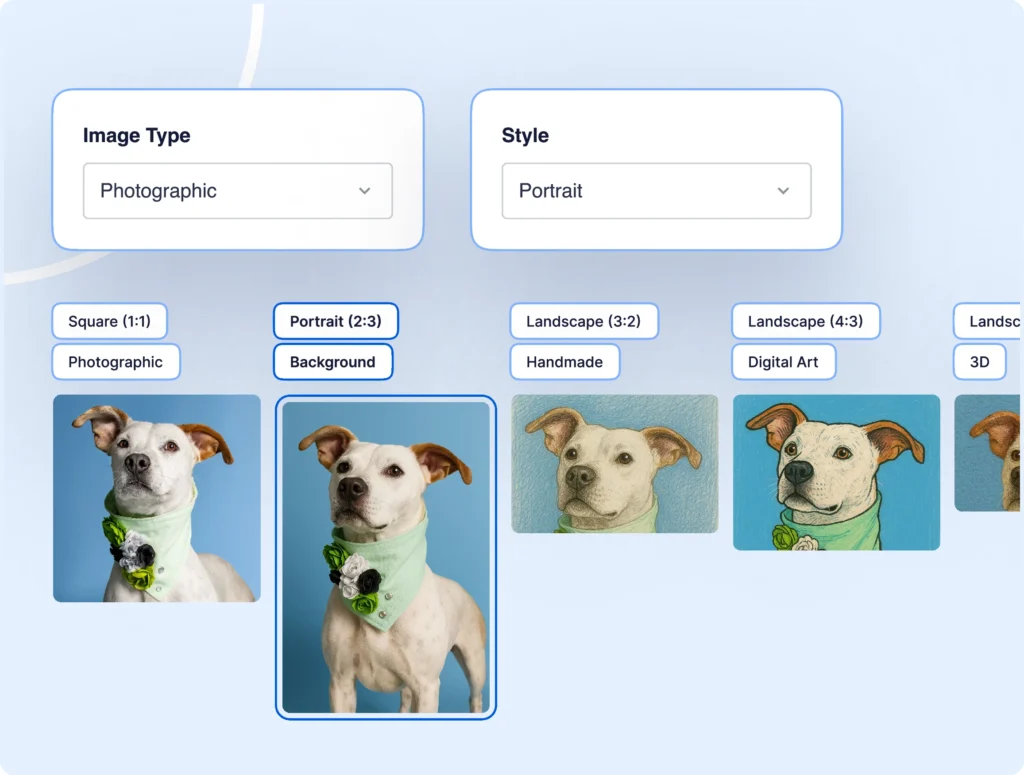 Pick the style and layout of your AI-generated image.