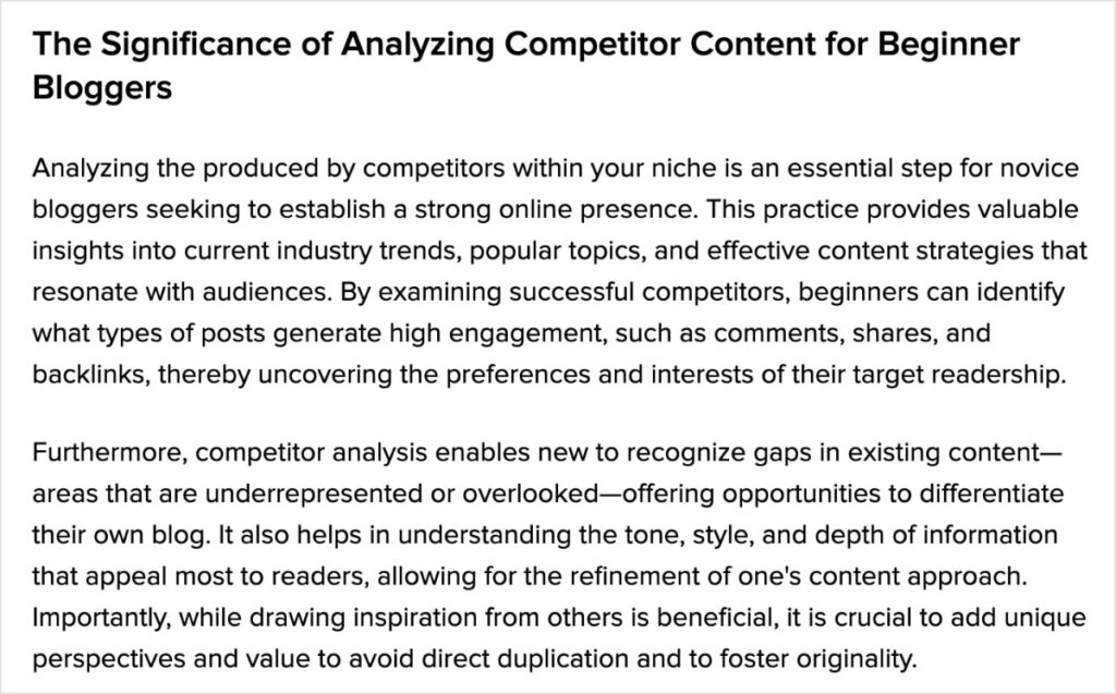 AI output for a request to go more in-depth.