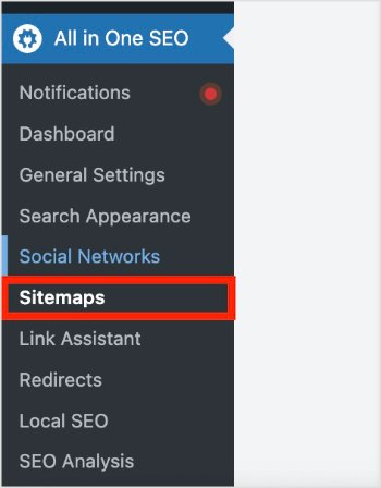 Sitemaps Sitemaps in the All in One SEO menu.
